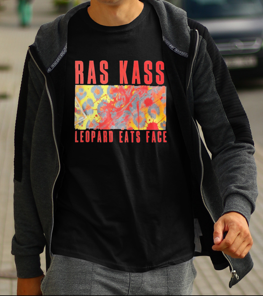 Ras Kass Leopard Eats Face Abstract Art With Blood Splatter And Animal Print T-Shirt