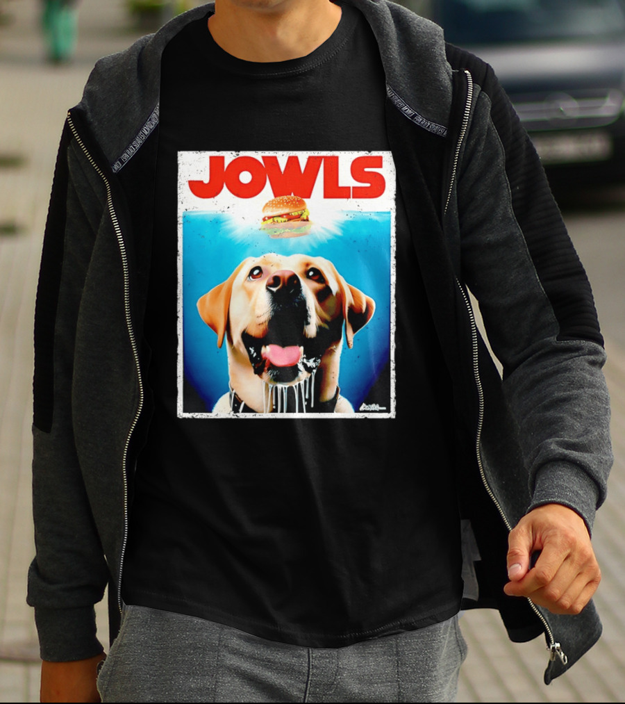 Jowls Labrador Dog Looking At Hamburger T-Shirt
