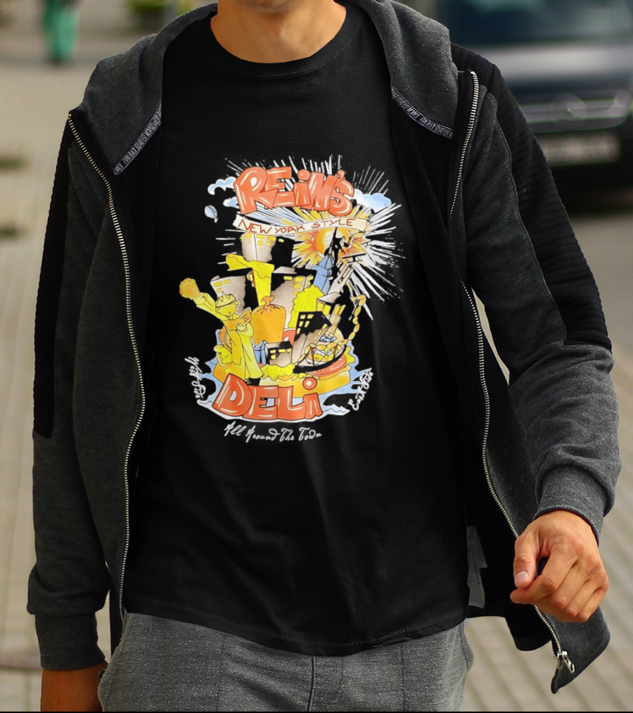 Rein's New York Style Deli Statue Of Liberty Cityscape Explosion T-Shirt
