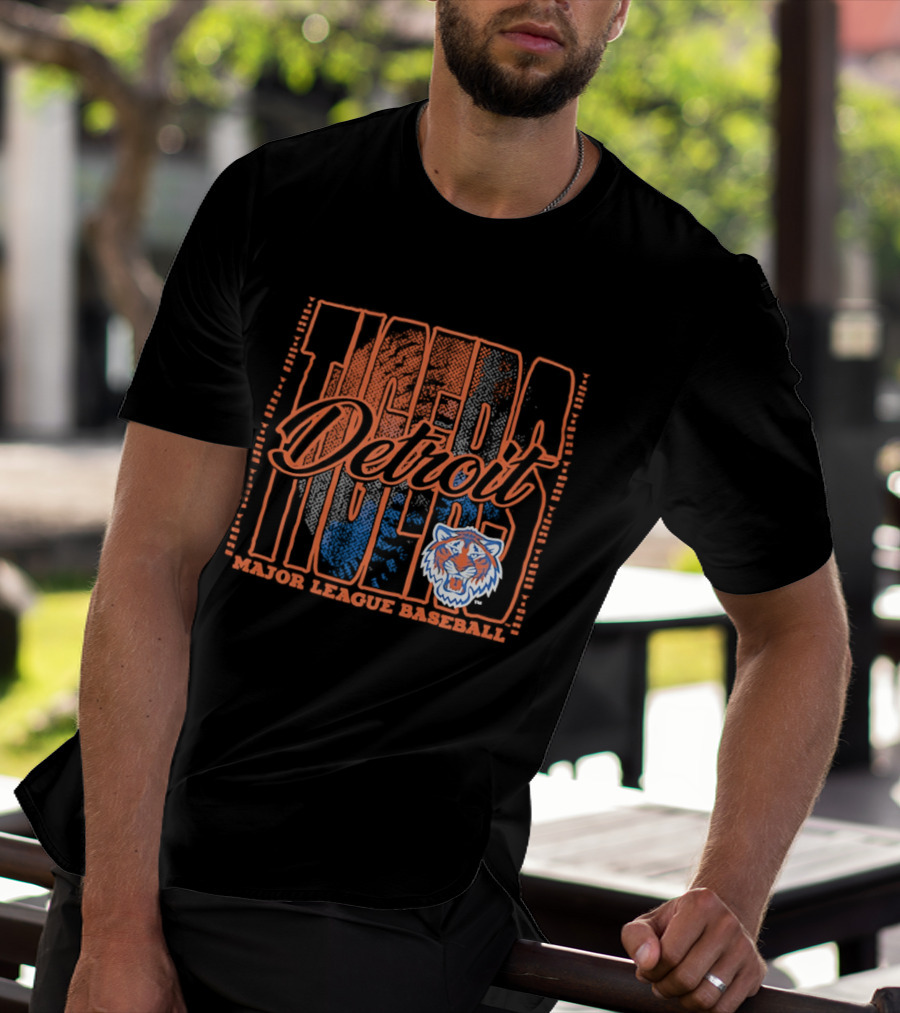 Detroit Tigers MLB Tiger Head Classic Orange And Blue T-Shirt