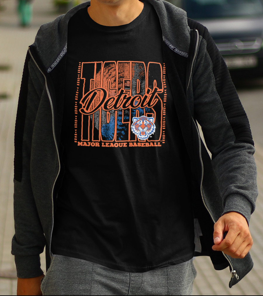 Detroit Tigers MLB Tiger Head Classic Orange And Blue T-Shirt