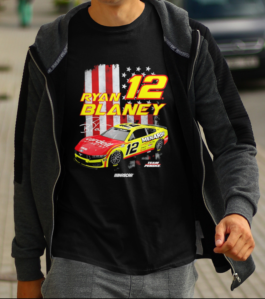 Ryan Blaney 12 Team Penske NASCAR American Flag Racing Car T-Shirt