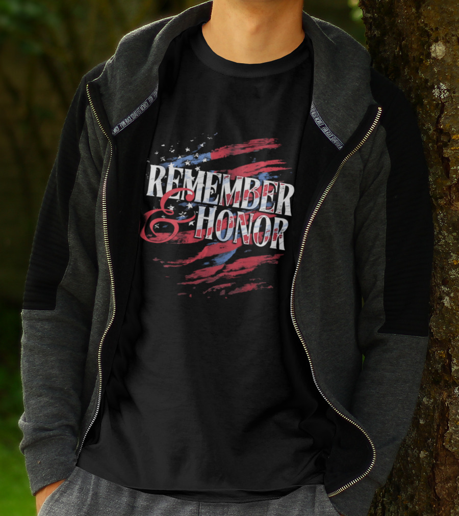 Remember And Honor Patriotic Stars And Stripes Flag T-Shirt