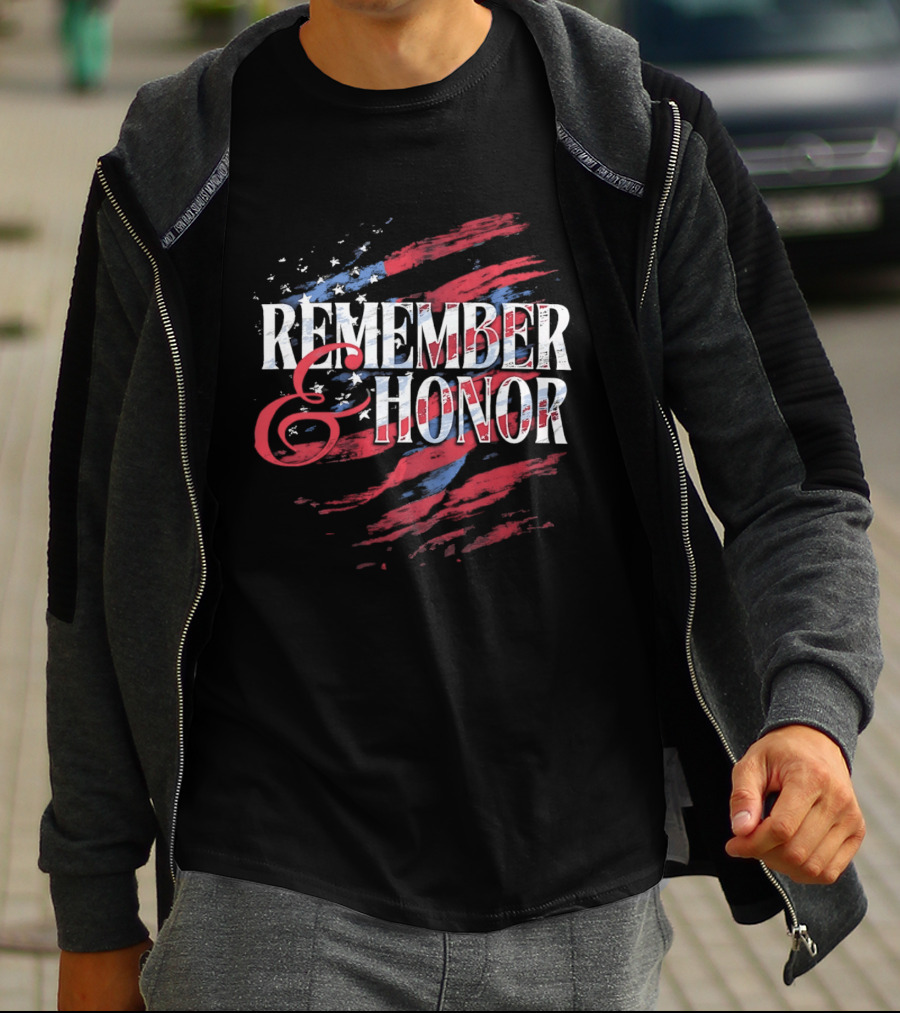 Remember And Honor Patriotic Stars And Stripes Flag T-Shirt