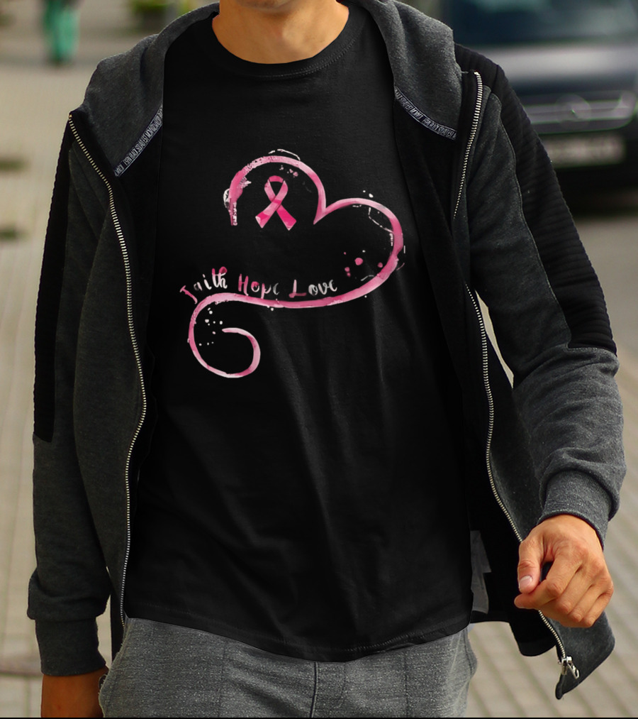 Faith Hope Love Pink Ribbon Breast Cancer Awareness Month T-Shirt