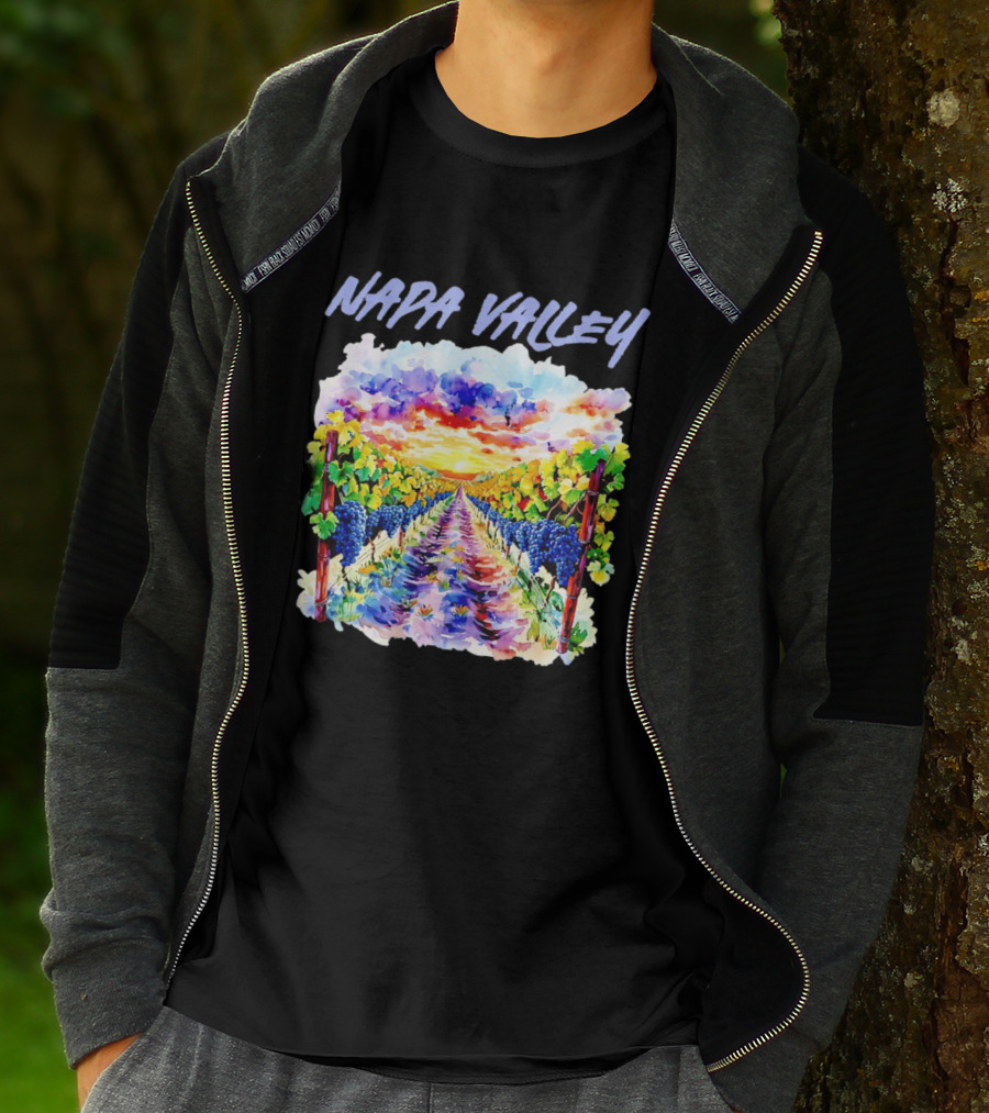 Napa Valley California Vineyard Scenic Sunset Watercolor Landscape T-Shirt