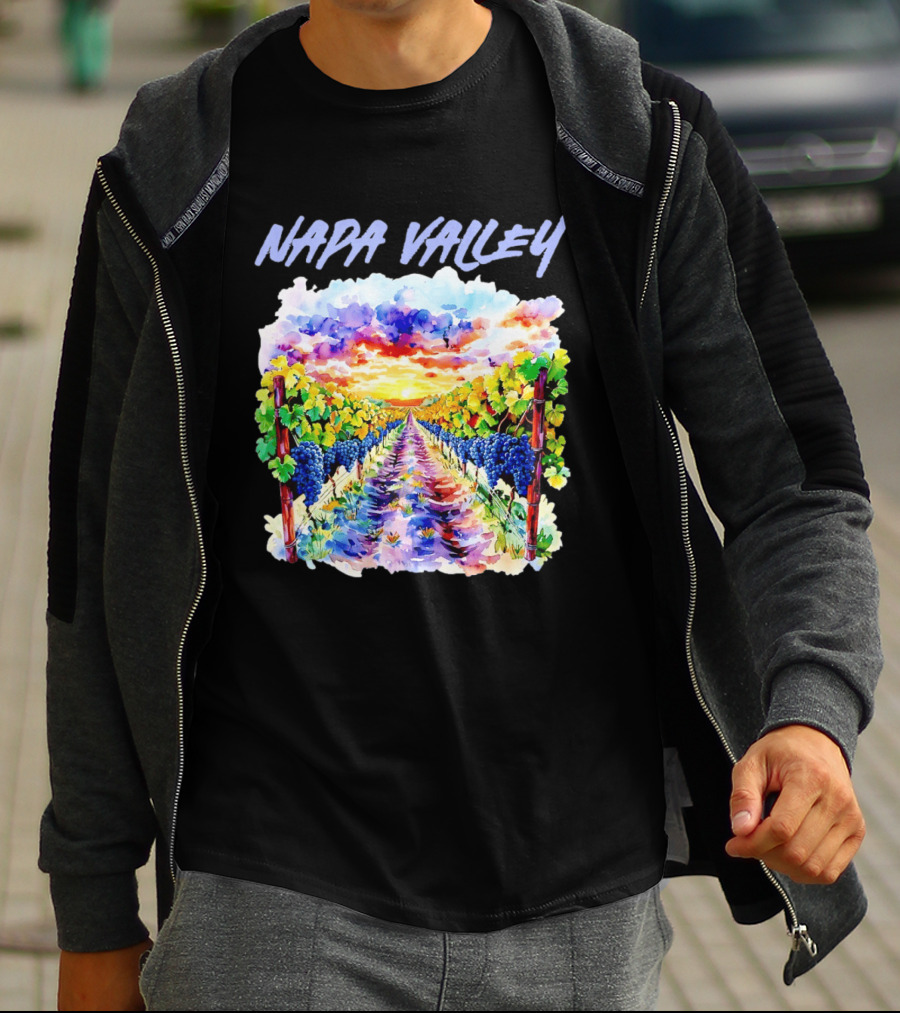 Napa Valley California Vineyard Scenic Sunset Watercolor Landscape T-Shirt