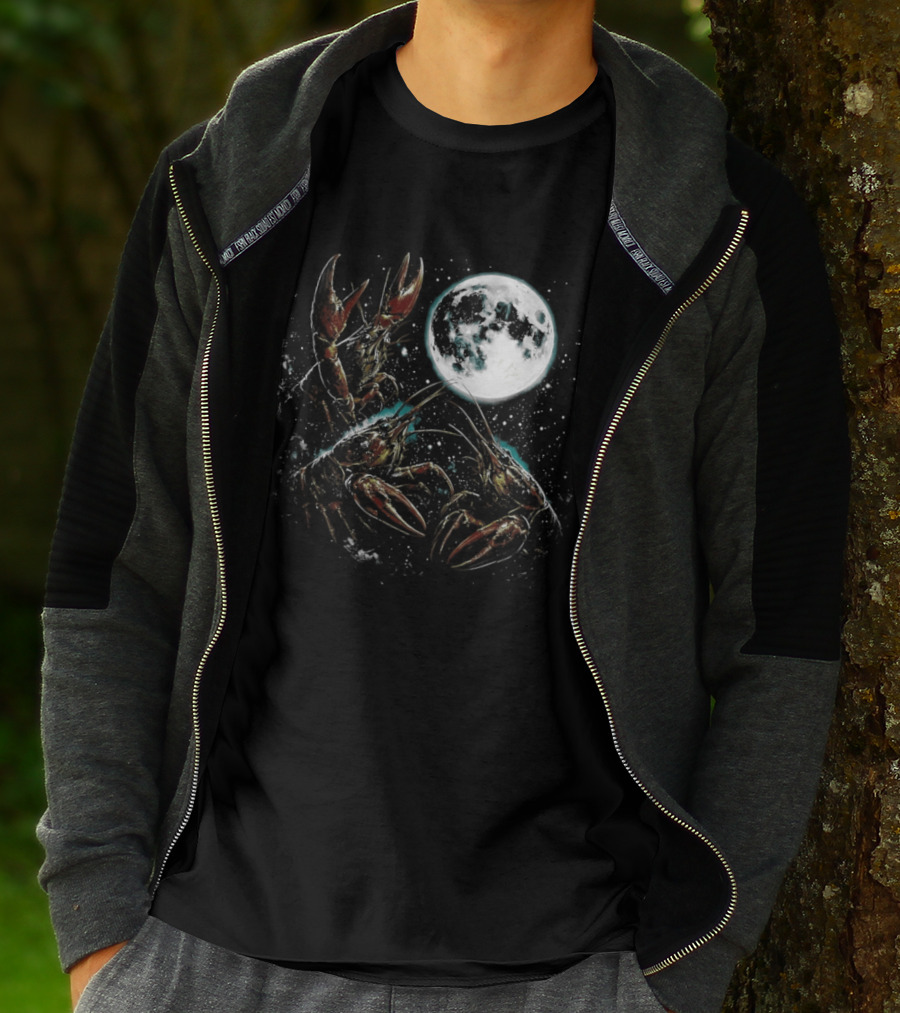 Three Crawfish Moon Galaxy Space Animal Lunar Crawdad Trio T-Shirt