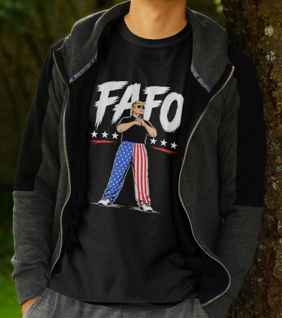 FAFO Patriotic USA Stars Stripes Pants With Figure And Shades T-Shirt