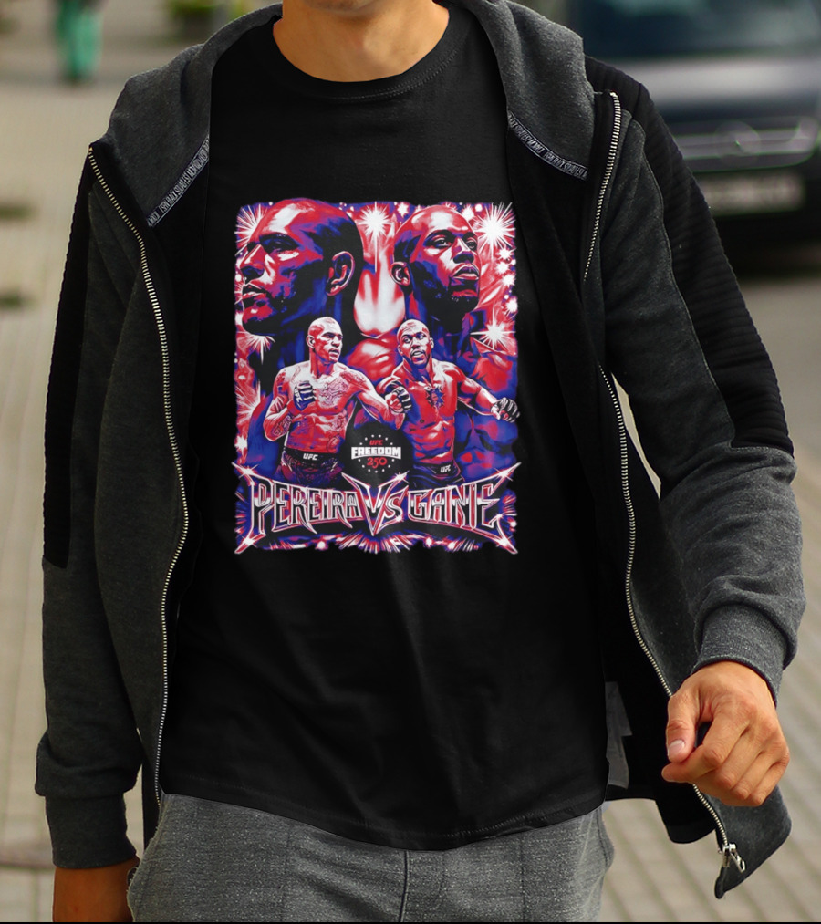 UFC Freedom 250 Pereira Vs Gane Event With Dramatic Fighter Portraits T-Shirt