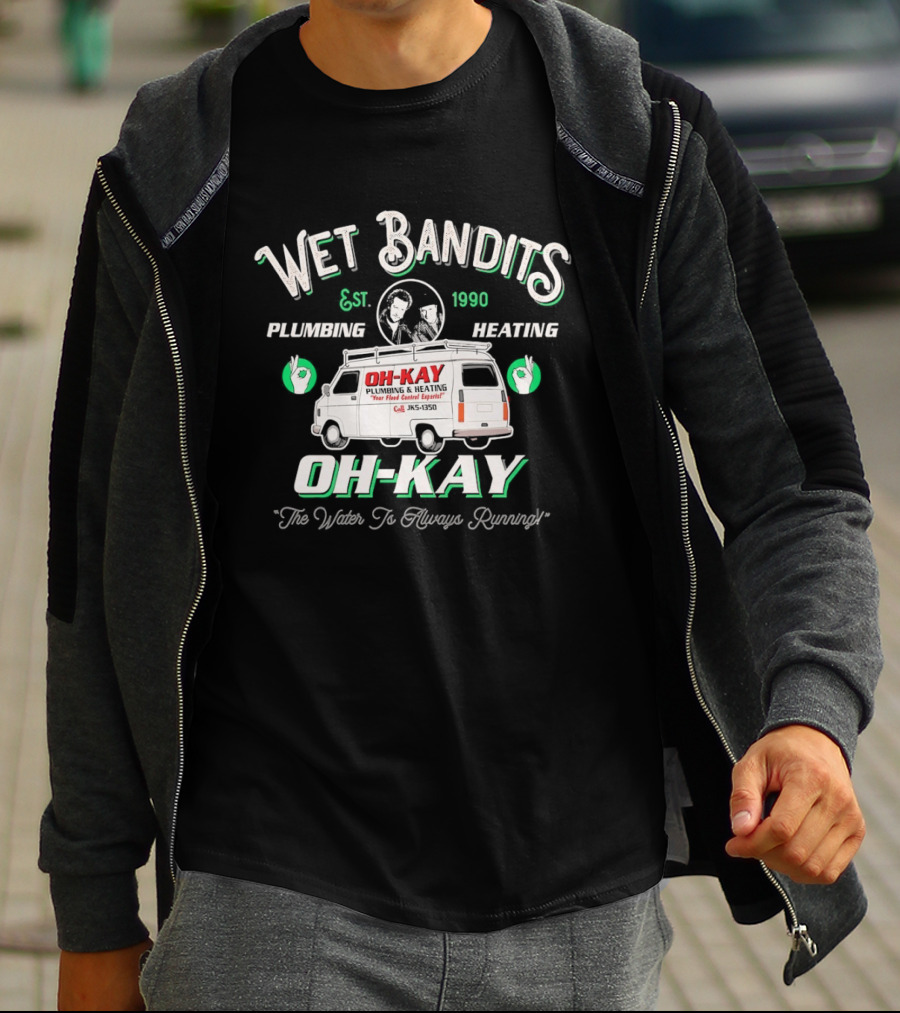 Wet Bandits Plumbing Heating OH KAY 1990 Movie Van "We Fix Pipes T-Shirt