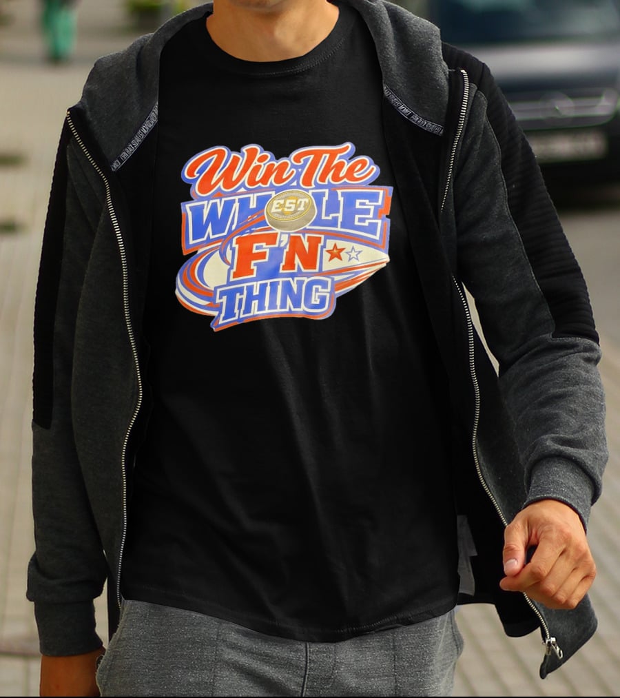 Win The Whole F'N Thing Hockey EST Red White Blue Stars T-Shirt