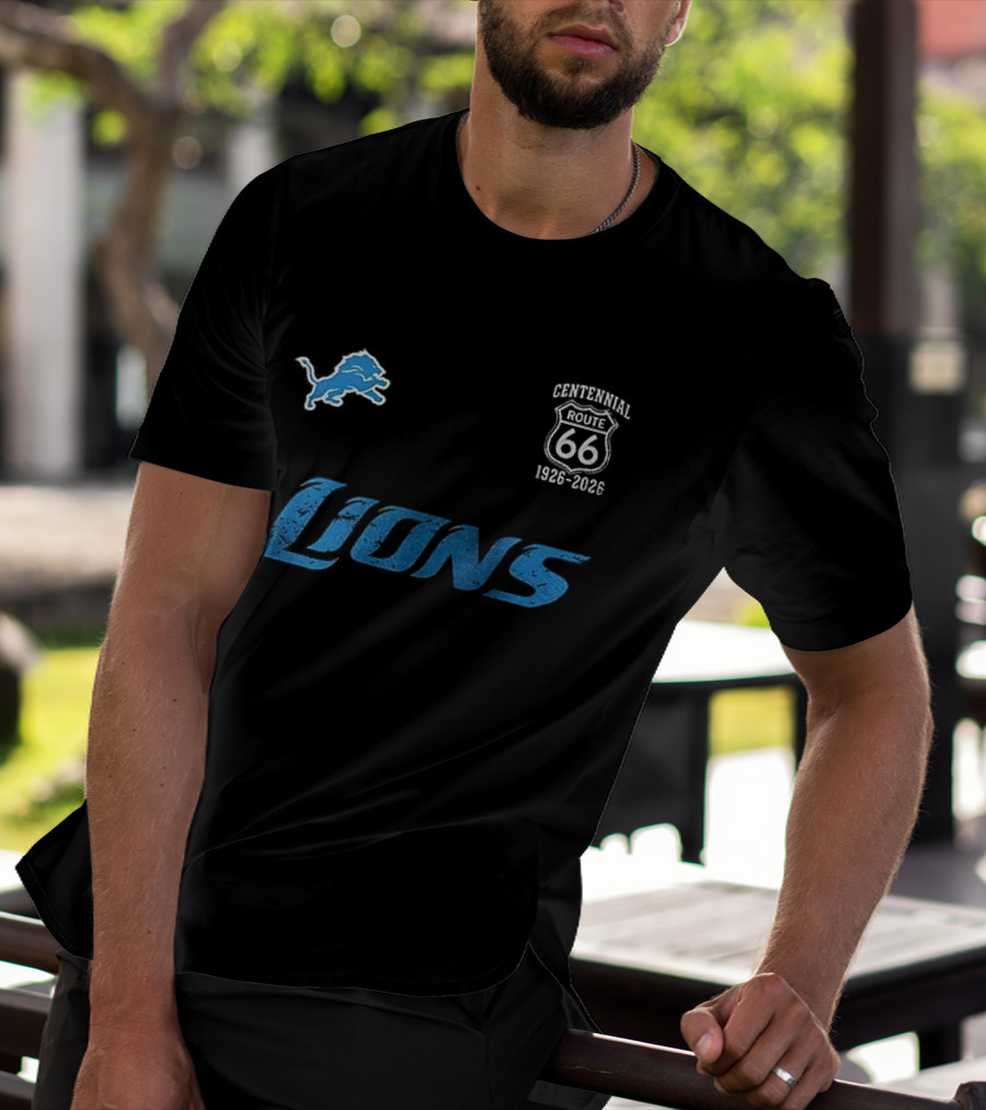 Detroit Lions Centennial Route 66 1926 2026 100th Anniversary T-Shirt