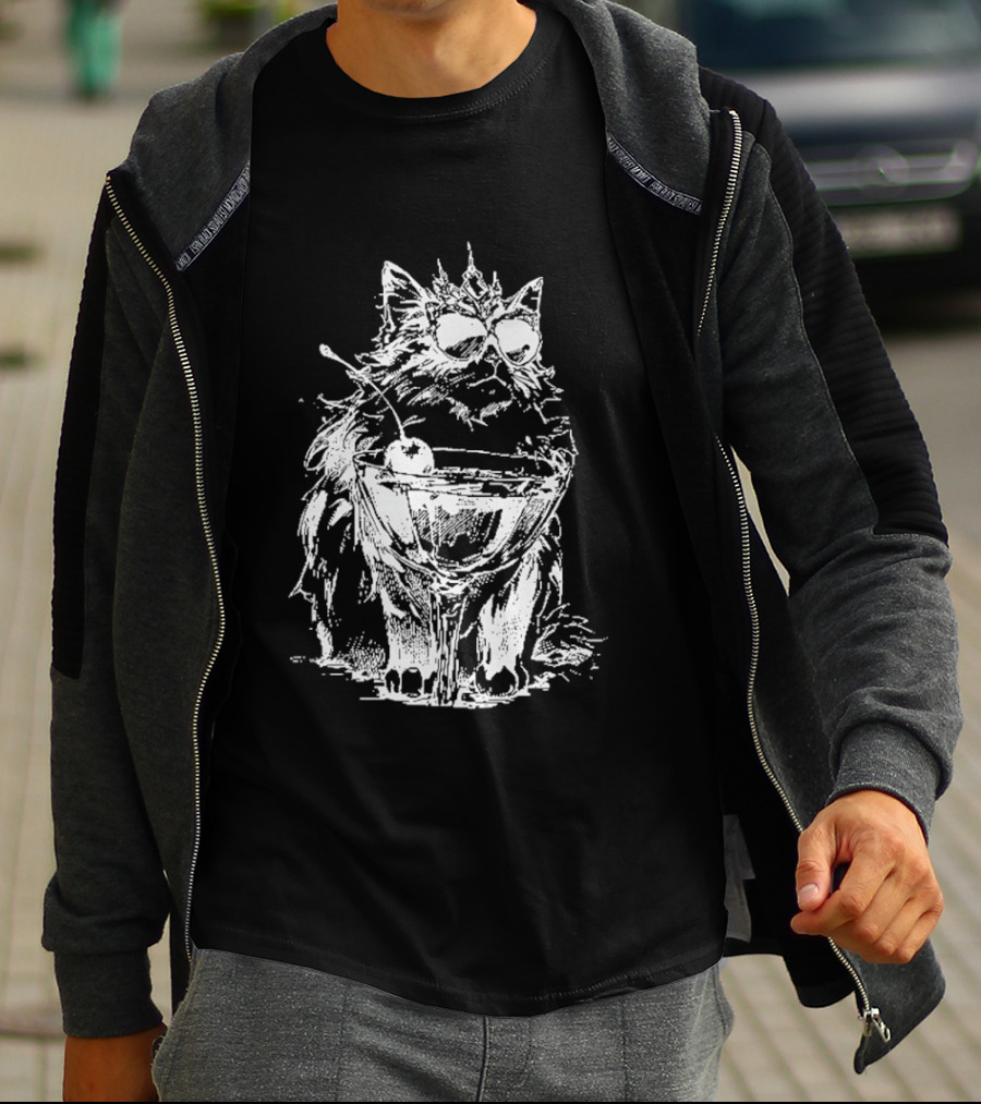 Princess Donut The Desperado Club Fluffy Cat With Sunglasses And Cocktail T-Shirt