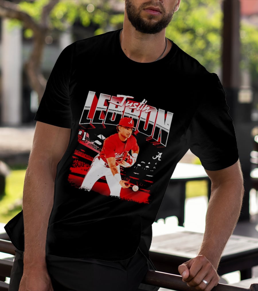 Justin Lebron Alabama Crimson Tide Baseball Player In Action T-Shirt