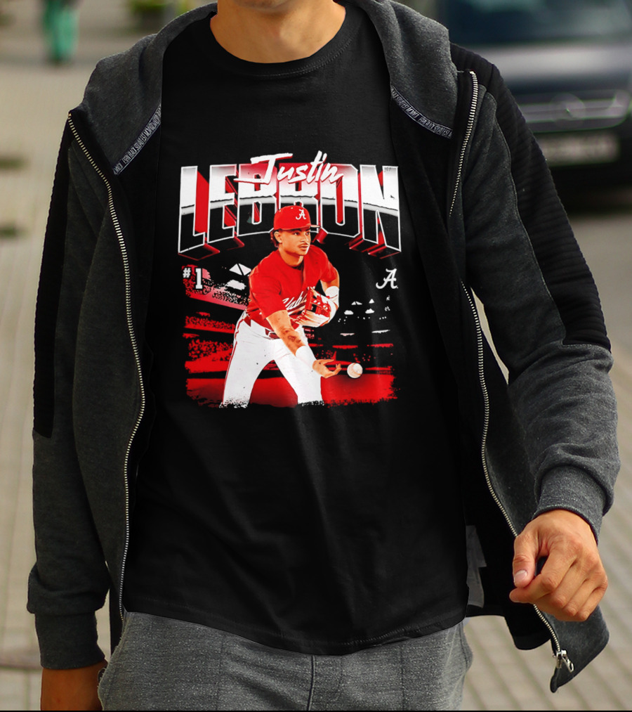 Justin Lebron Alabama Crimson Tide Baseball Player In Action T-Shirt