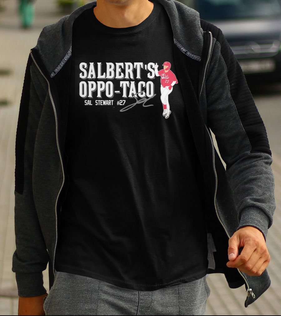 Cincinnati Reds Sal Stewart Number 27 Salbert's Oppo Taco T-Shirt