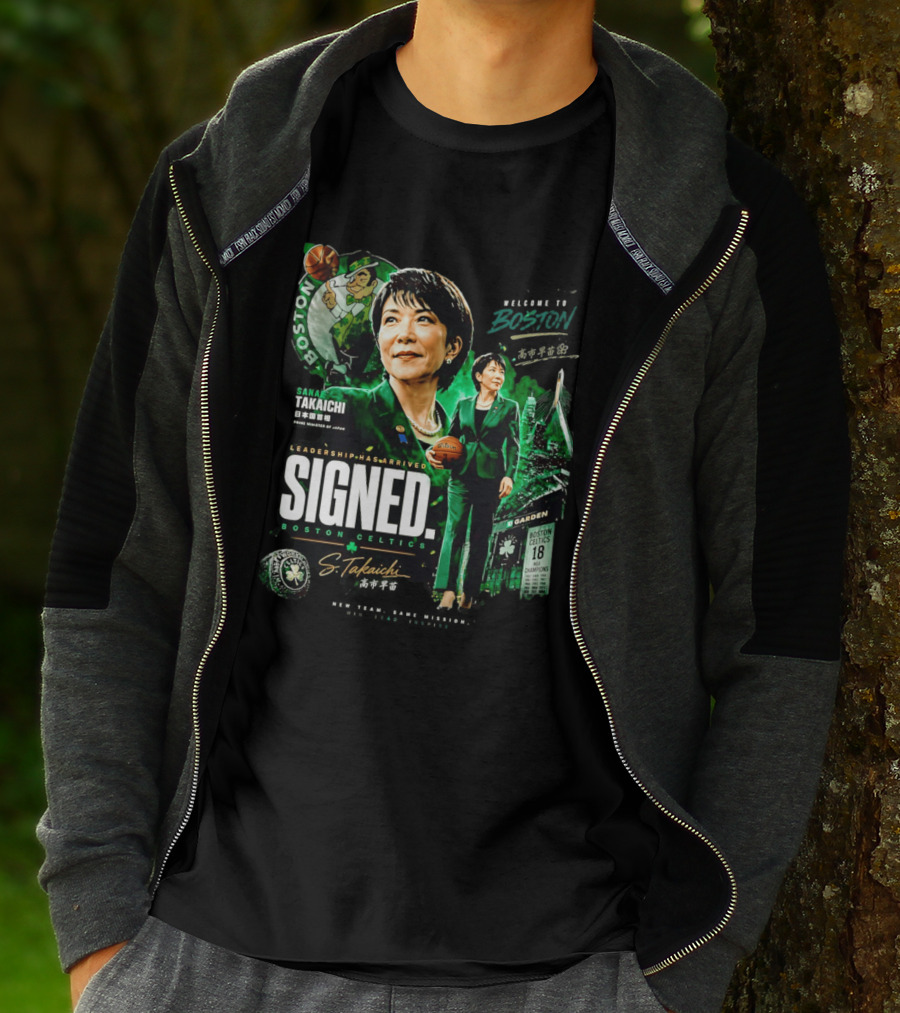 Sana Takaichi Boston Celtics Leadership Has Arrived Signed 18 NBA Champions T-Shirt