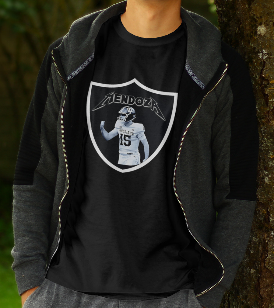 Mendoza Hoosiers 15 Shield Style Las Vegas Raiders T-Shirt