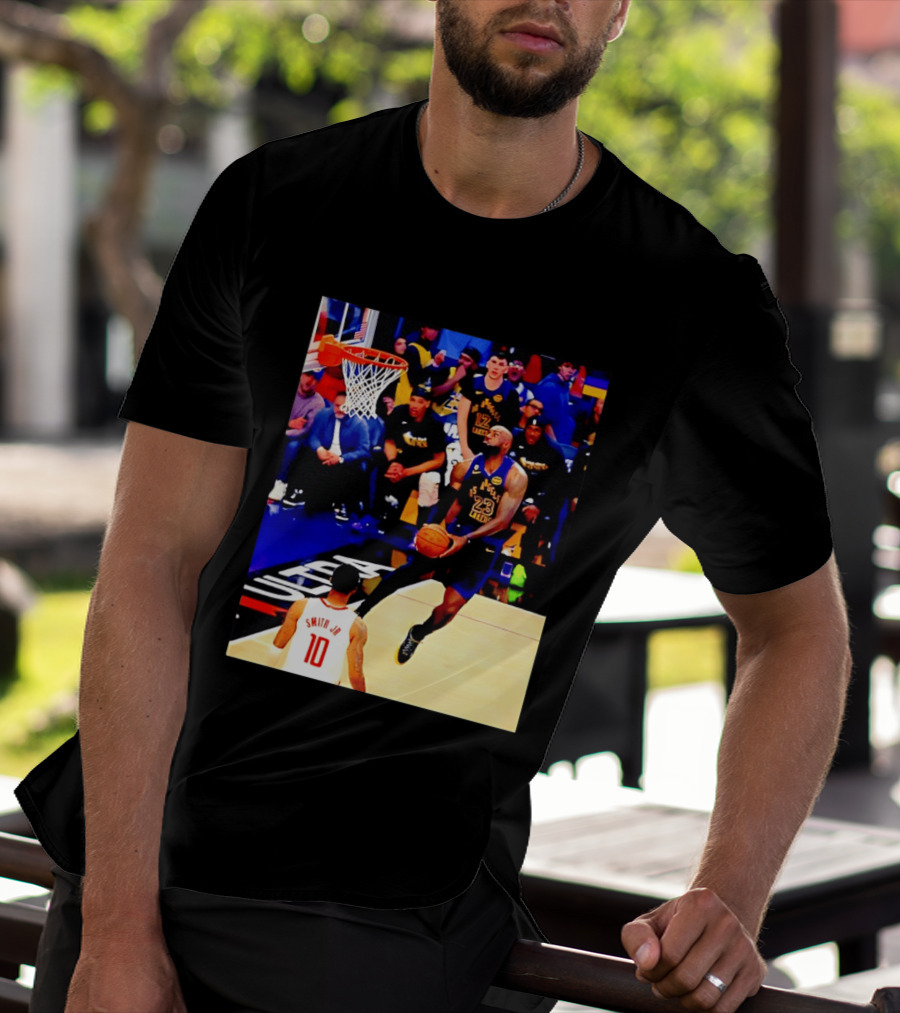 LeBron James Los Angeles Lakers Dunking Action Photo T-Shirt