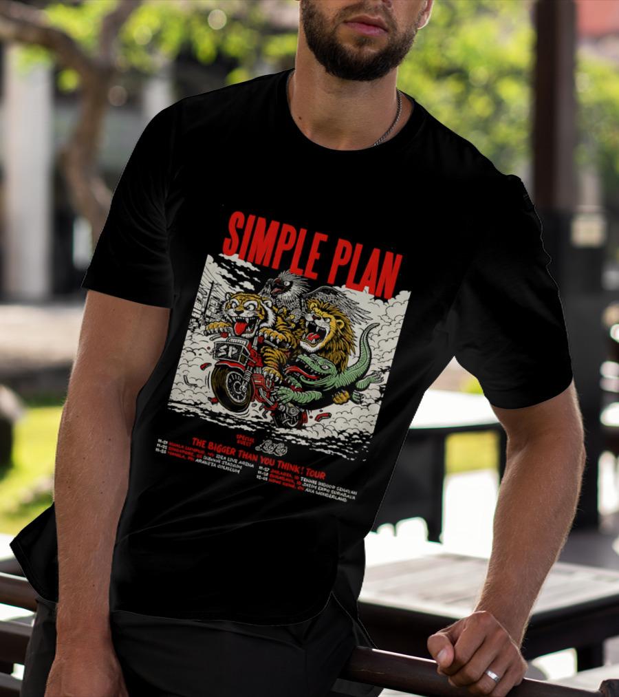 Simple Plan 2024 The Bigger Than You Think Tour Dates Lion And Monster Motocross T-Shirt