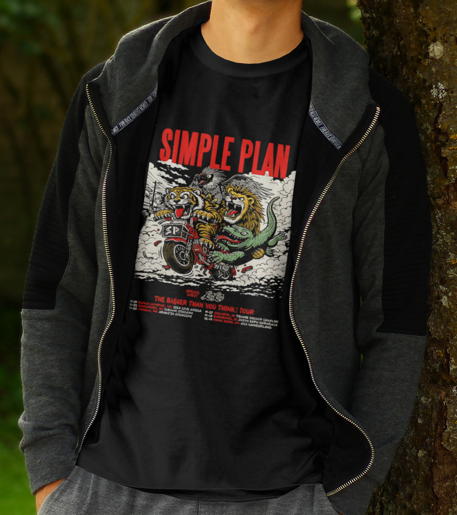 Simple Plan 2024 The Bigger Than You Think Tour Dates Lion And Monster Motocross T-Shirt