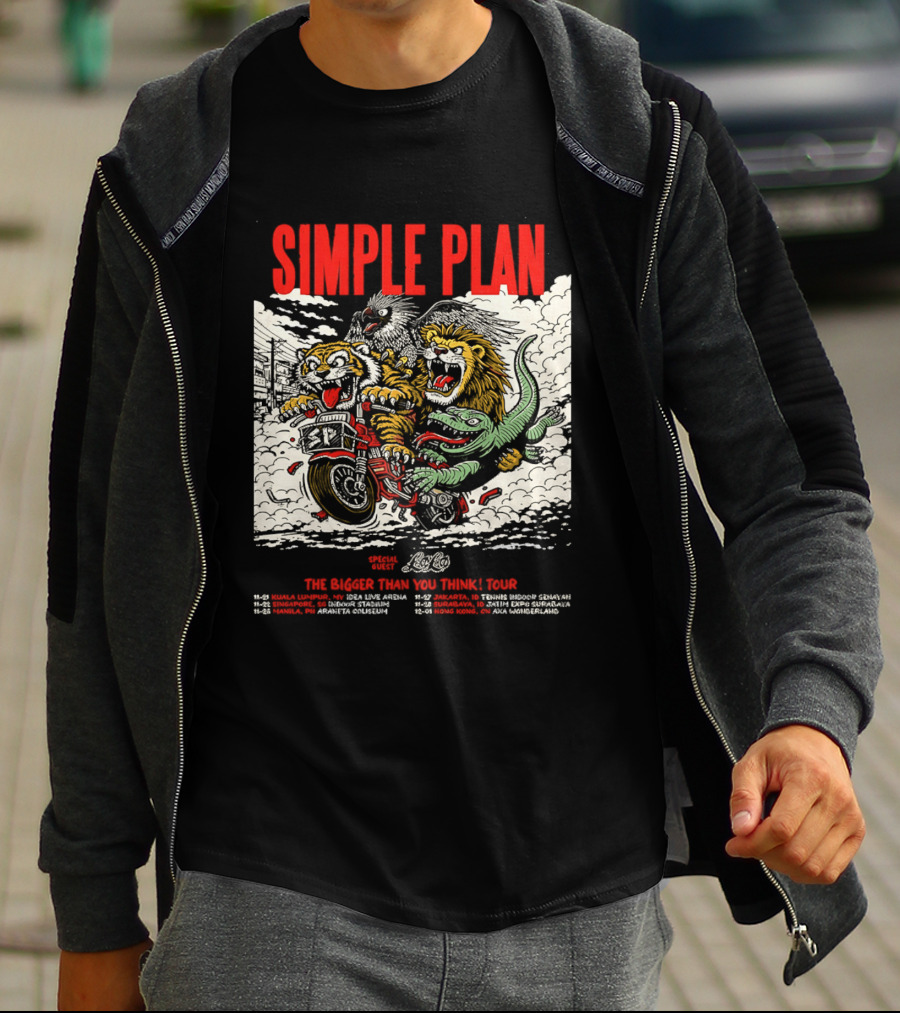 Simple Plan 2024 The Bigger Than You Think Tour Dates Lion And Monster Motocross T-Shirt