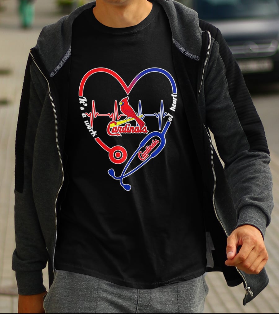 St. Louis Cardinals Heartbeat Stethoscope It's A Work Of Heart 2026 T-Shirt