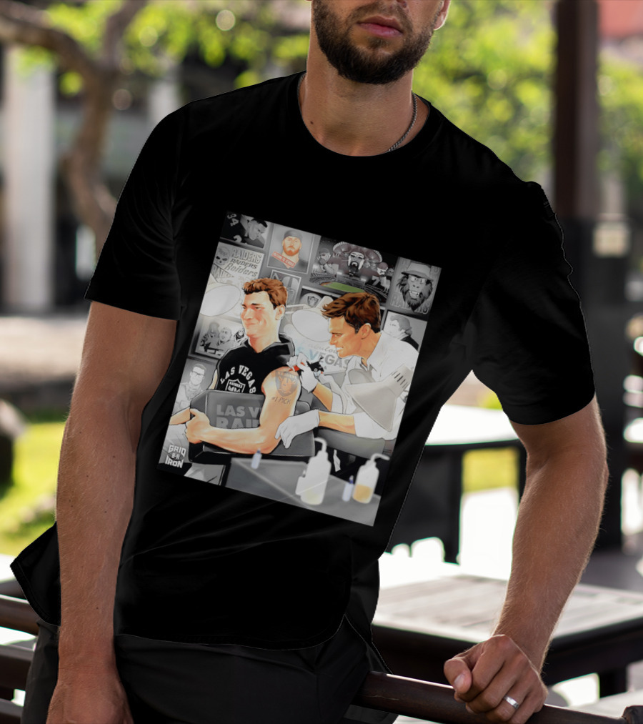 Las Vegas Raiders Fernando Mendoza Tom Brady Tattoo Moment With Raiders Art And Iconic Characters T-Shirt
