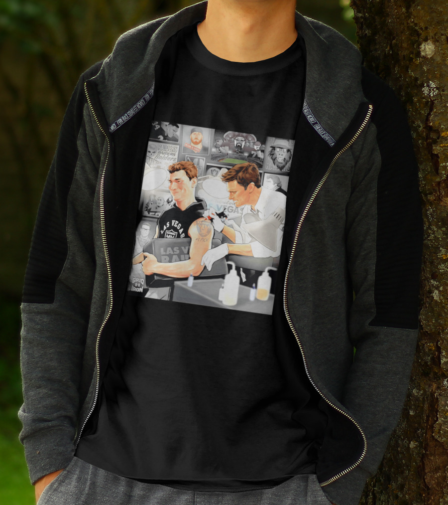 Las Vegas Raiders Fernando Mendoza Tom Brady Tattoo Moment With Raiders Art And Iconic Characters T-Shirt