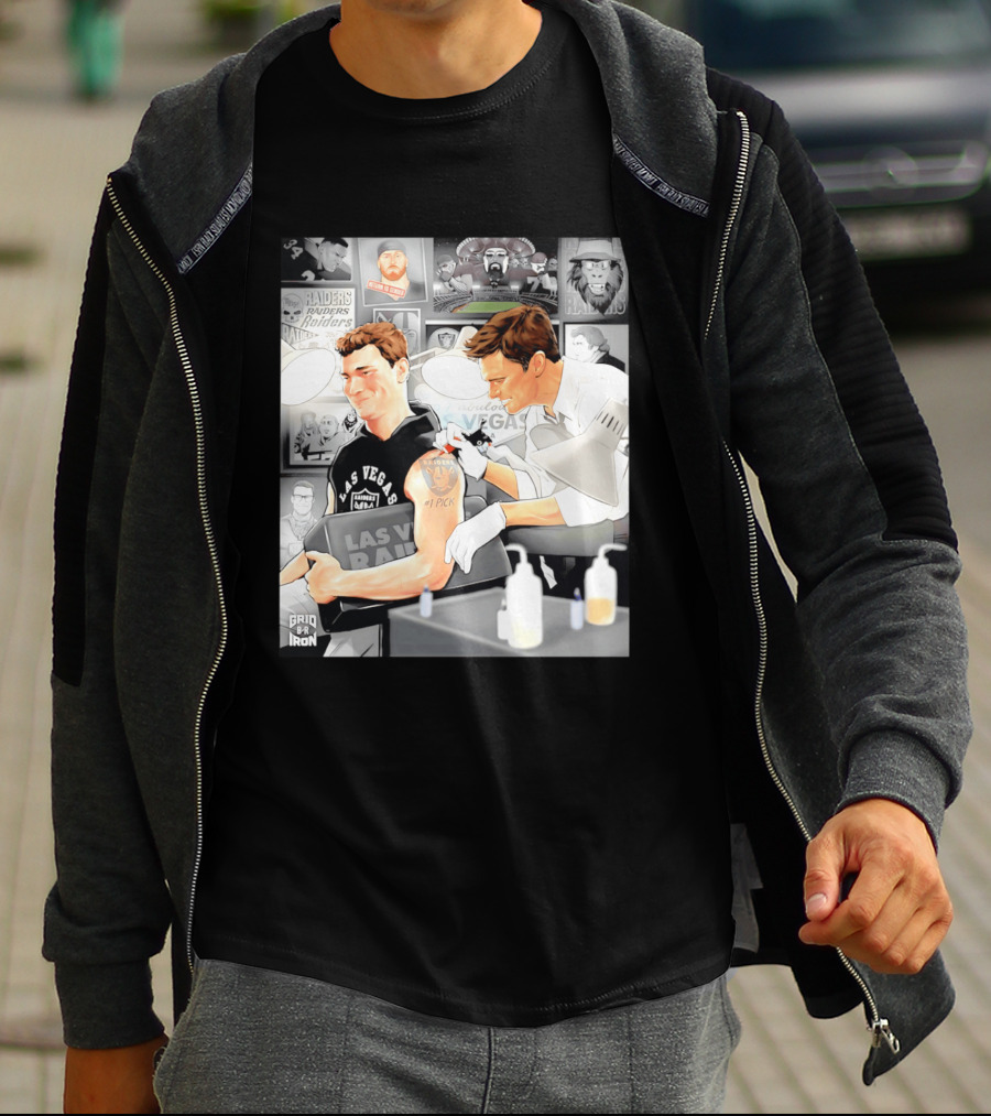 Las Vegas Raiders Fernando Mendoza Tom Brady Tattoo Moment With Raiders Art And Iconic Characters T-Shirt
