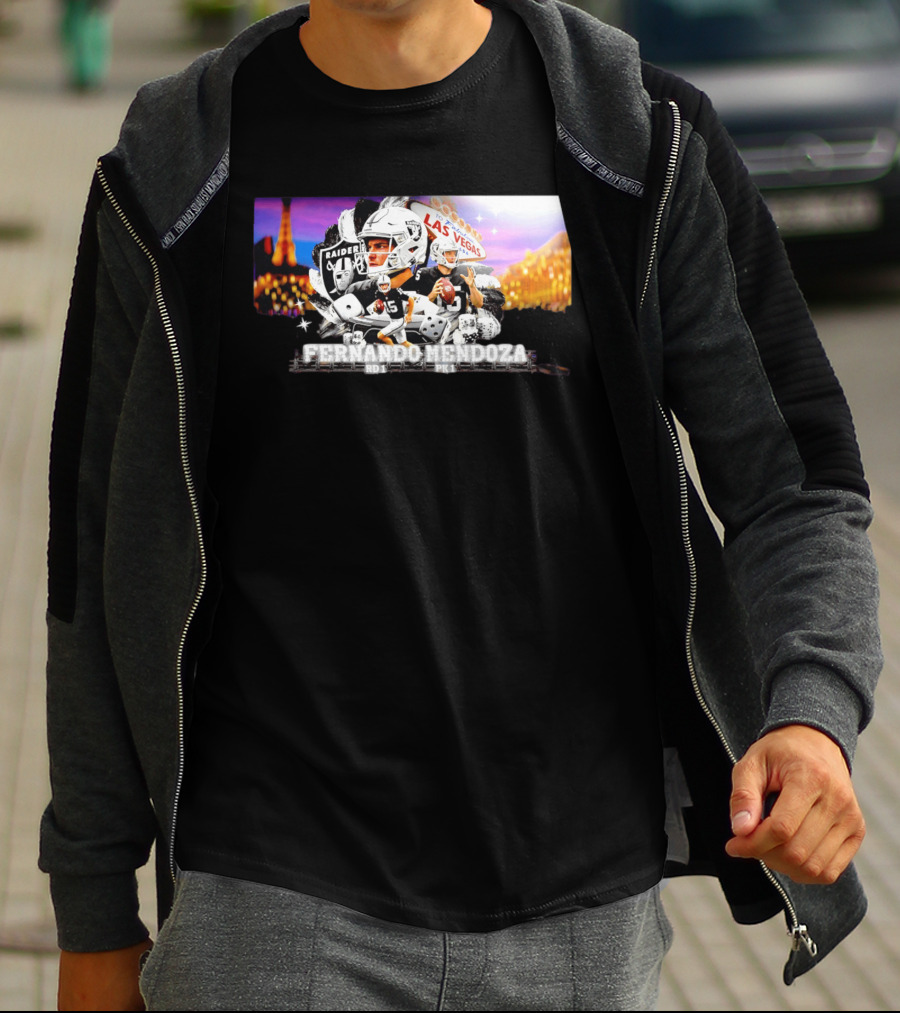 Fernando Mendoza Raiders Las Vegas Lights Casino Dice Football Draft T-Shirt