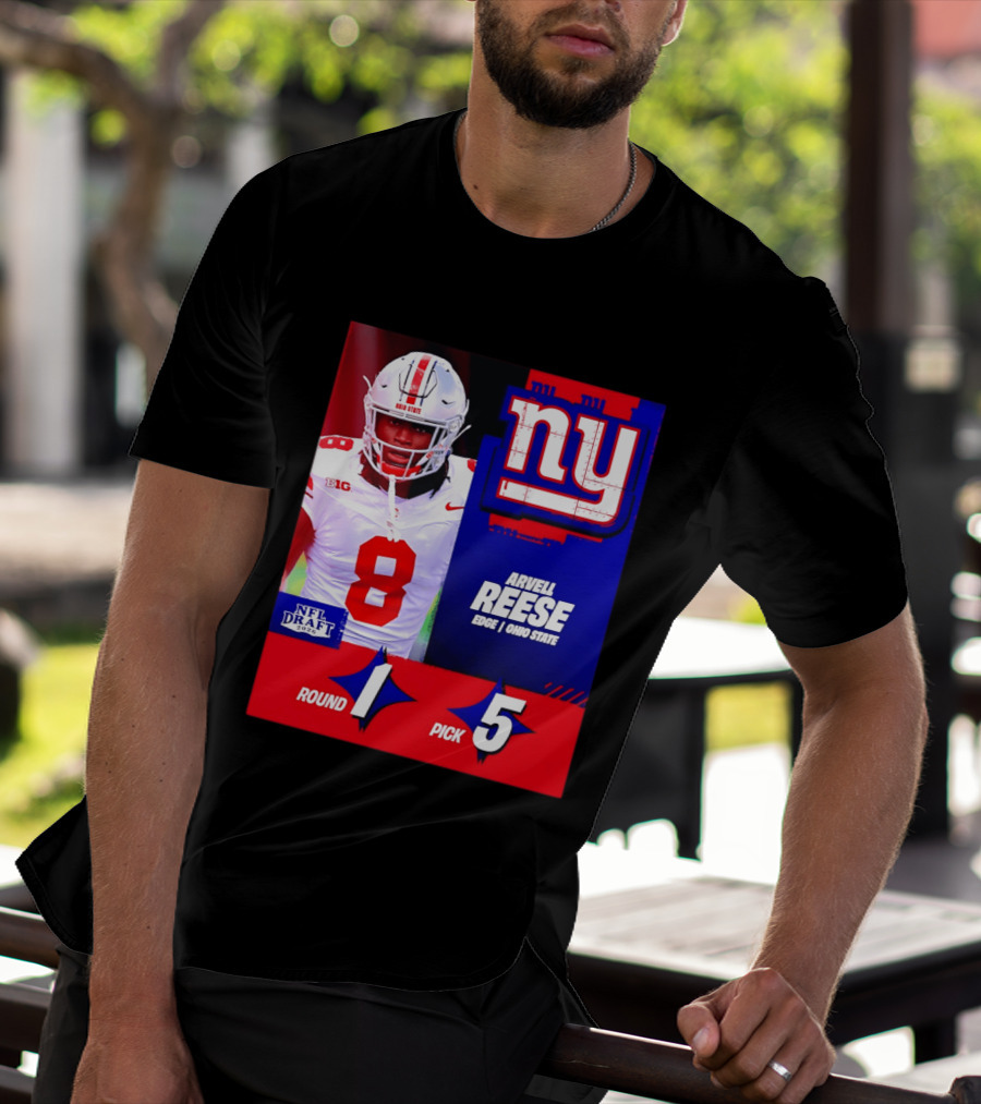 New York Giants NFL Draft 2026 Arvell Reese Ohio State Round 1 Pick 5 T-Shirt