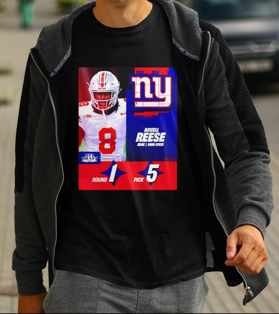 New York Giants NFL Draft 2026 Arvell Reese Ohio State Round 1 Pick 5 T-Shirt