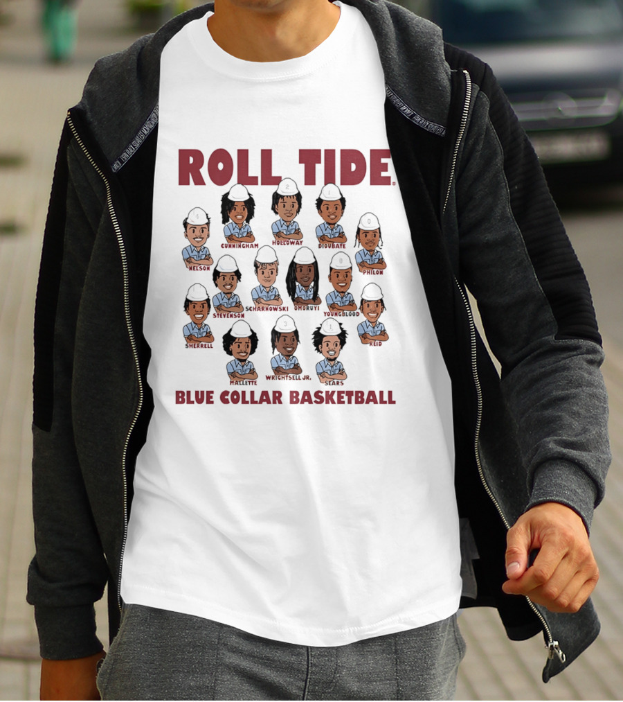 ROLL TIDE Alabama Blue Collar Basketball Team Caricature T-Shirt