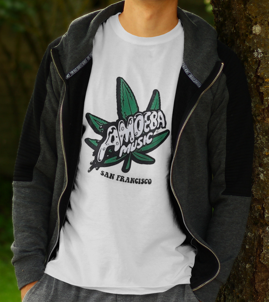 Amoeba Music San Francisco Cannabis Leaf Peace Through Music T-Shirt