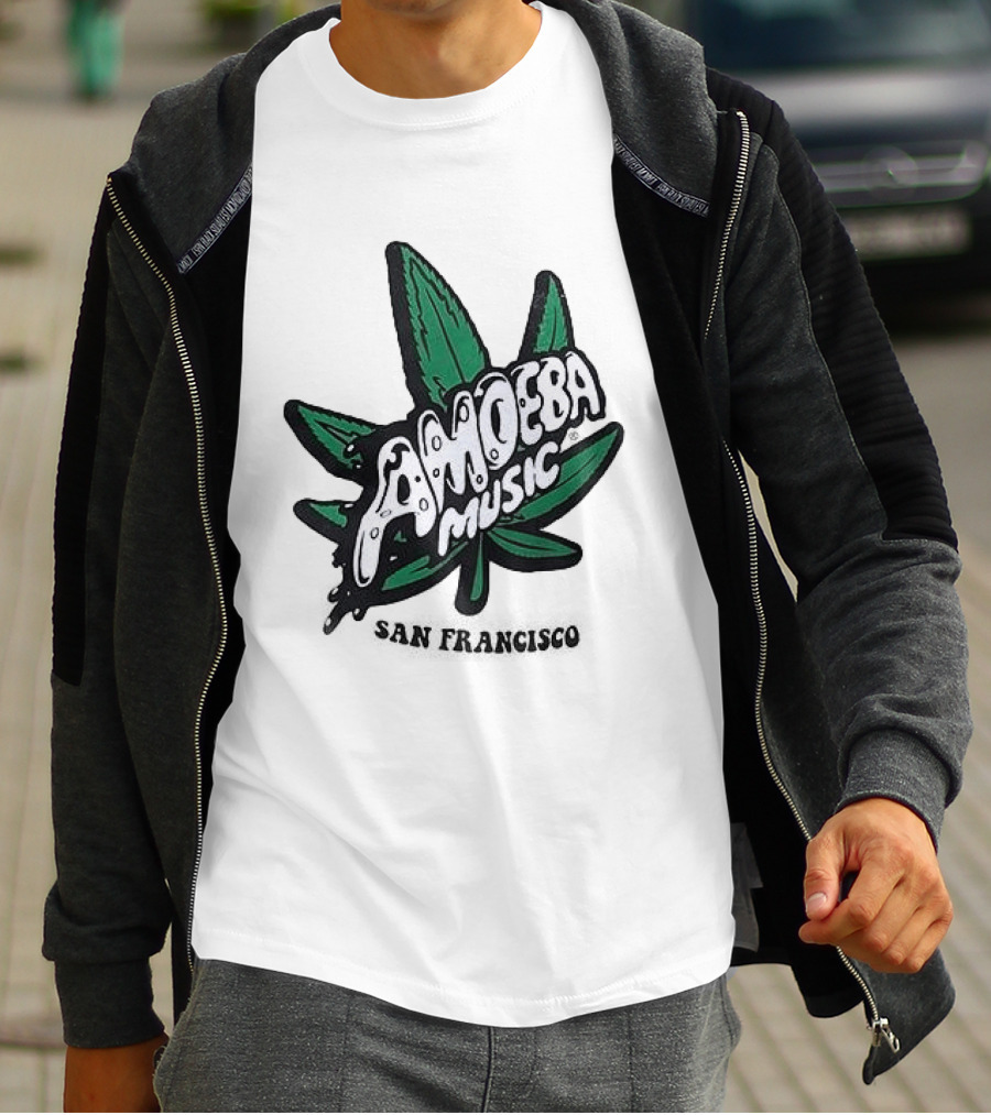 Amoeba Music San Francisco Cannabis Leaf Peace Through Music T-Shirt