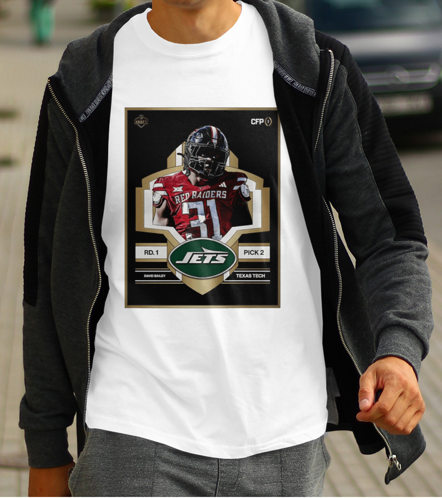 New York Jets Draft 2026 Texas Tech Red Raiders David Bailey Round 1 Pick 2 T-Shirt