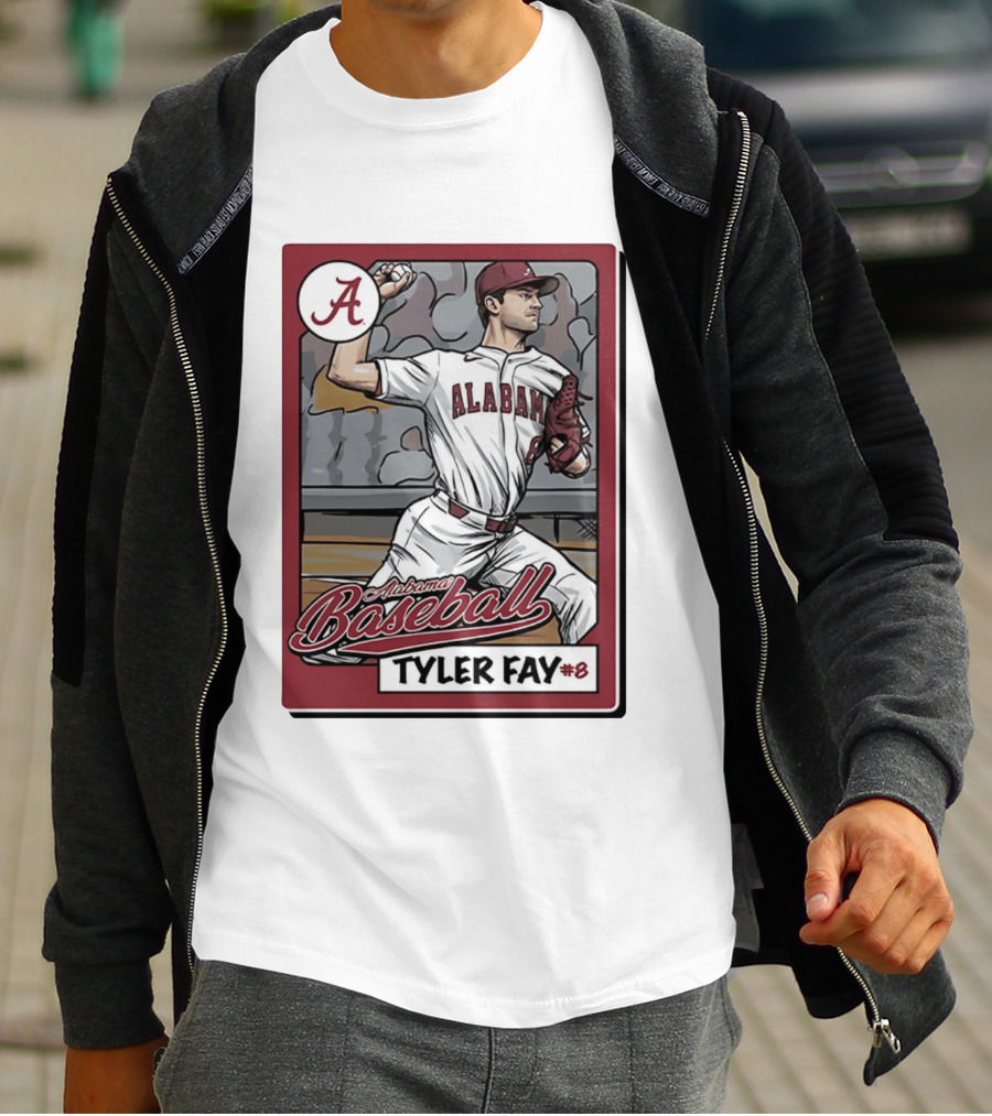 Alabama Crimson Tide Baseball Tyler Fay #8 Cartoon Card T-Shirt