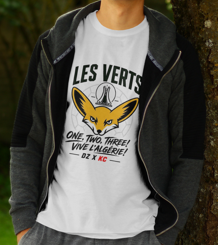 Les Verts One Two Three Vive L'Algérie DZ X KC Fennec Fox Soccer T-Shirt