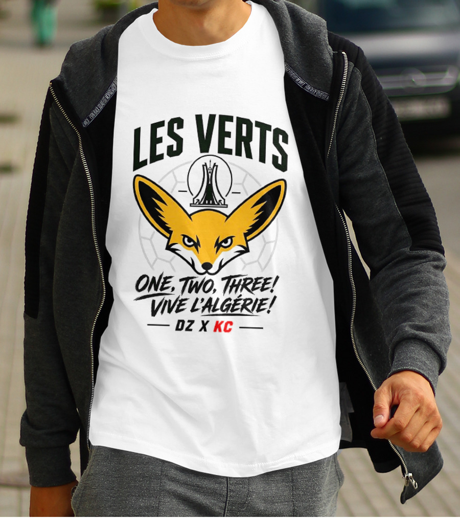 Les Verts One Two Three Vive L'Algérie DZ X KC Fennec Fox Soccer T-Shirt