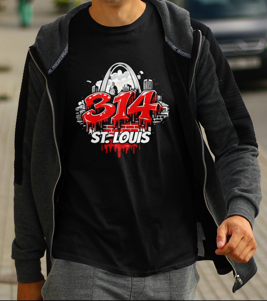 314 St Louis Blood Melting Skyline Arch Brick Wall T-Shirt