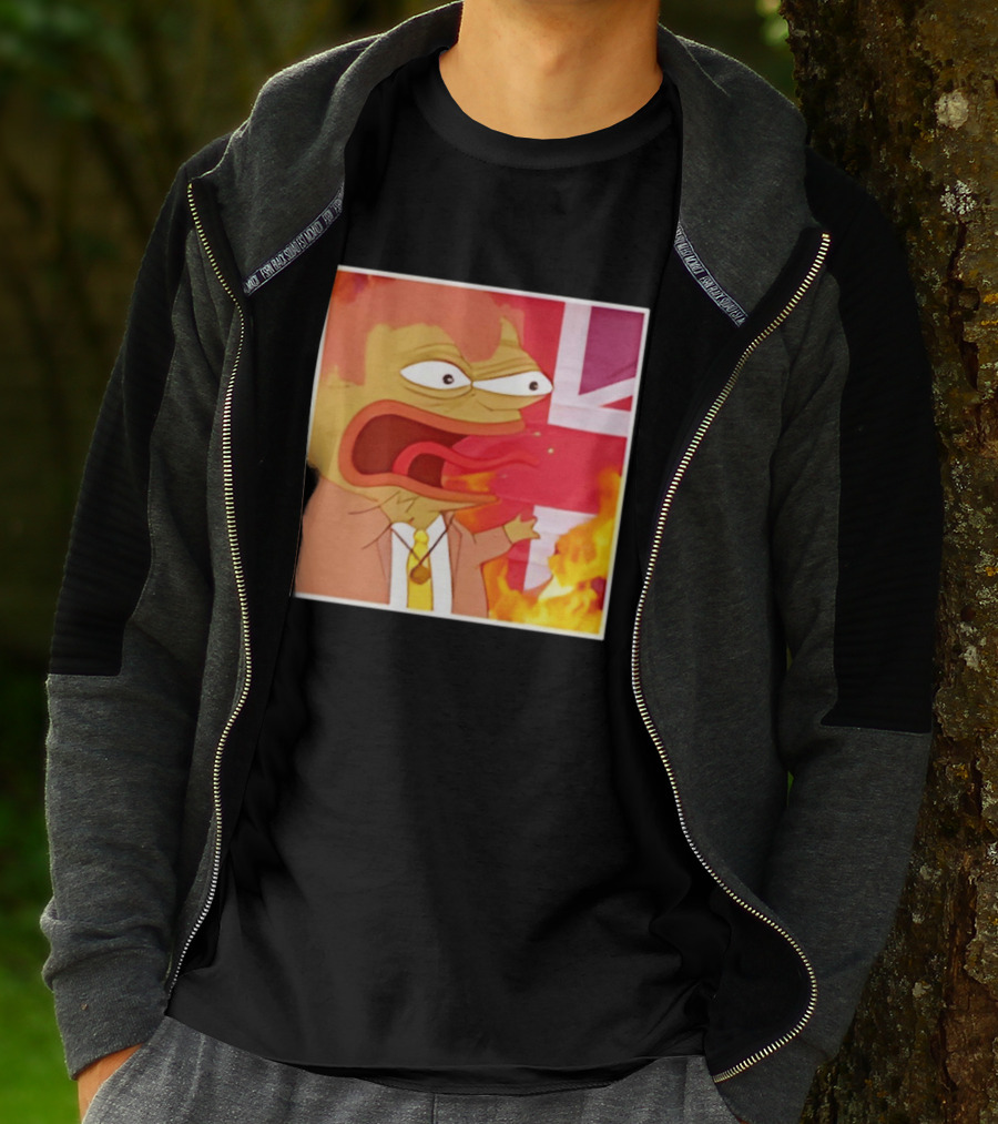 Frog Meme Flaming UK Flag Reaction T-Shirt