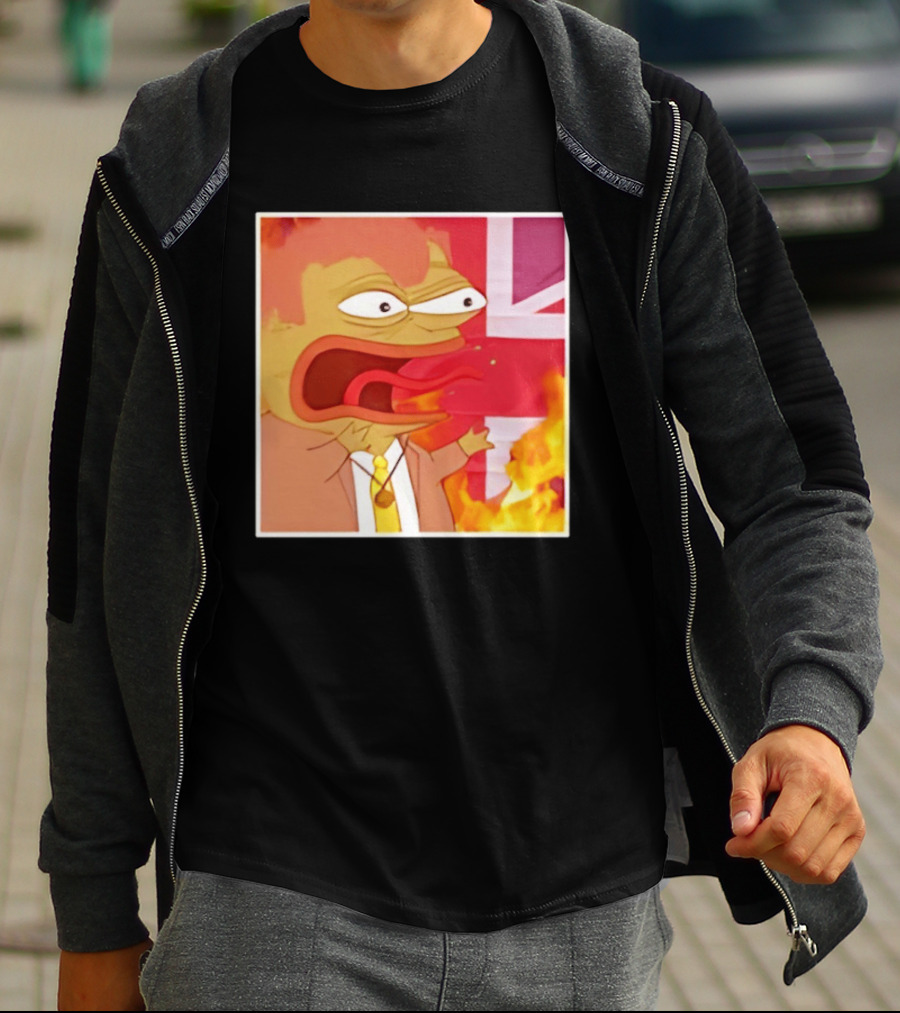 Frog Meme Flaming UK Flag Reaction T-Shirt