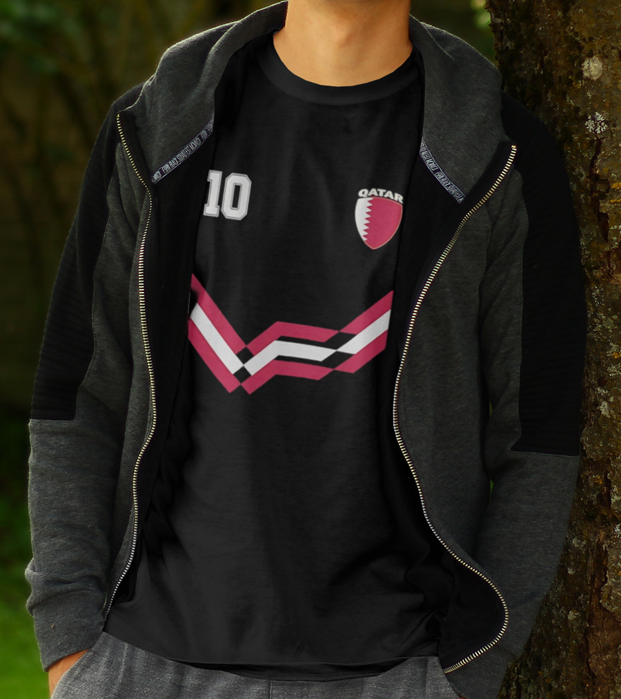 Akram Afif Qatar 10 Soccer Badge Red Chevron T-Shirt
