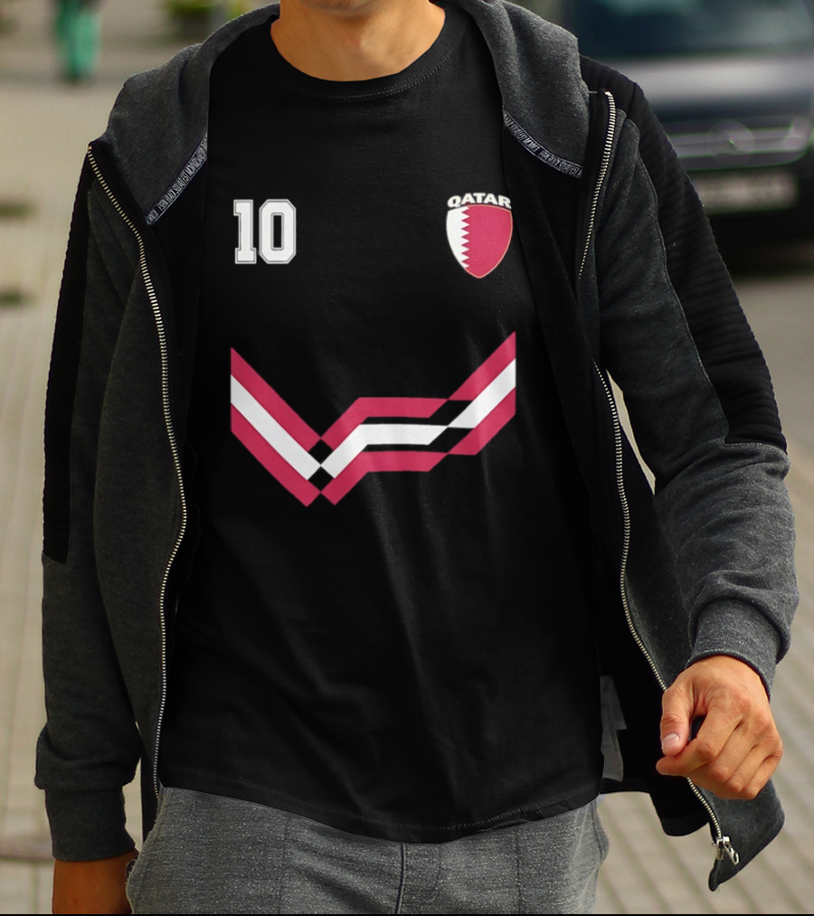 Akram Afif Qatar 10 Soccer Badge Red Chevron T-Shirt