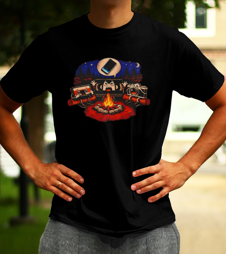 Analog Friends Tape Camera TV Scary Campfire Smartphone Story Night T-Shirt
