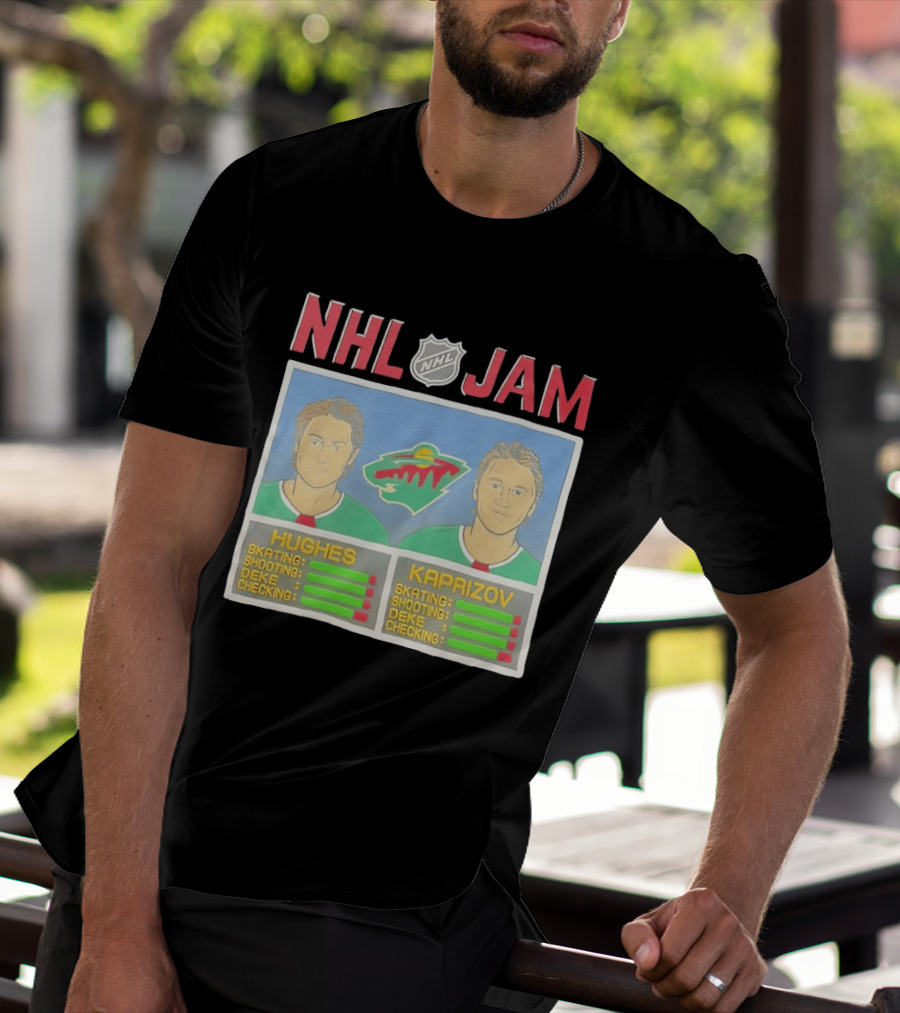 NHL Jam Hughes Kaprizov Minnesota Wild Skating Shooting Deke Checking T-Shirt
