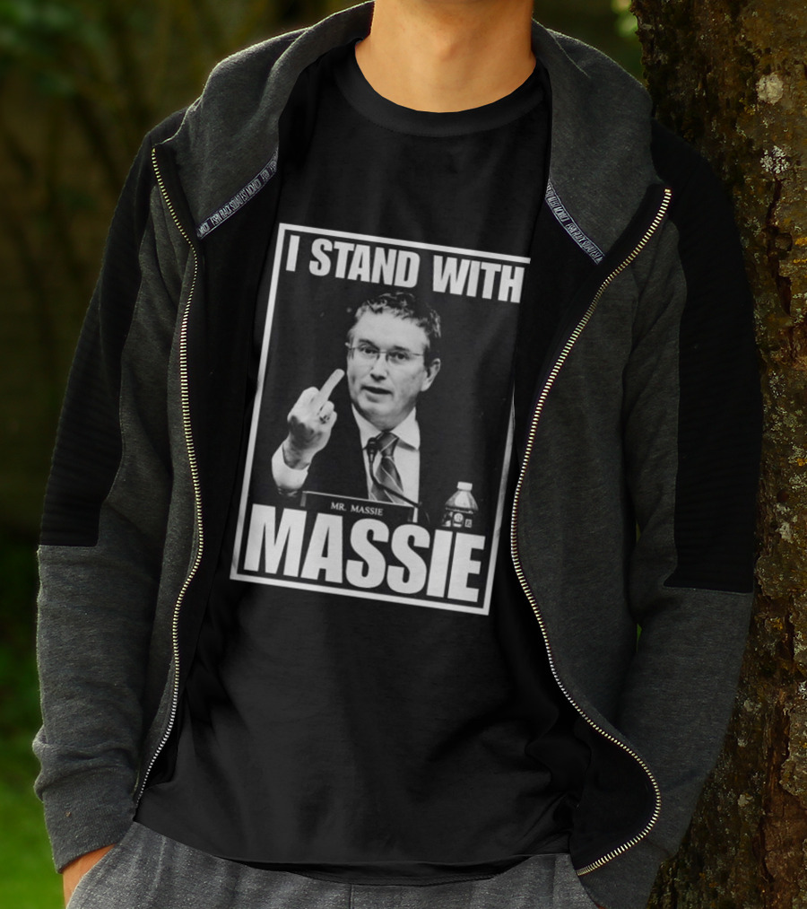 I Stand With Mr. Massie White Bold Text Black T-Shirt