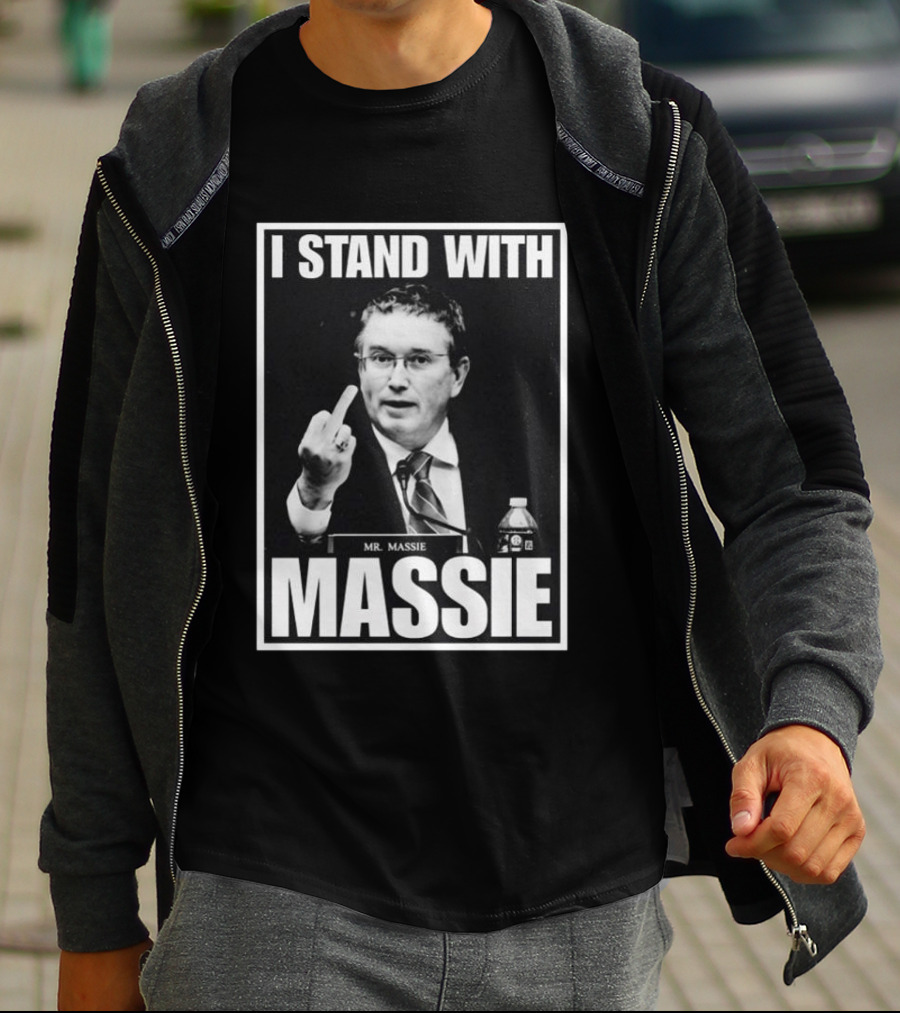 I Stand With Mr. Massie White Bold Text Black T-Shirt